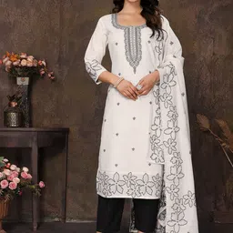 Royal Export Women Floral Regular Thread Work Pure Cotton Kurta, Trousers & With Dupatta-12