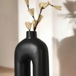 Artisans Bazar Black Inverted U Shape Ceramic Flower Vase-image-84