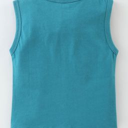 Simply Interlock Sleeveless Text Printed Set of Vests Pack of 3 - Royal Blue Red & Green image 3