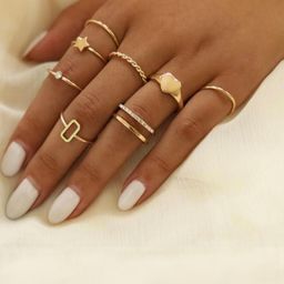 TheVineGirl Women Gold Plated Set Of 8 Finger Rings-image-86
