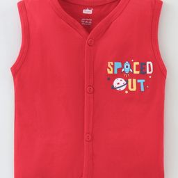 Simply Interlock Sleeveless Text Printed Set of Vests Pack of 3 - Royal Blue Red & Green image 4
