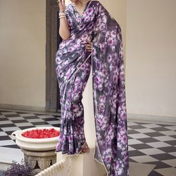 MADHAVPRIYA Floral Printed Beads and Stones Detail Tussar Saree-image-74