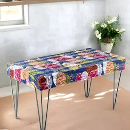 Ikiriya Blue & Pink Mid Century Seater Bench with Metal Legs-14
