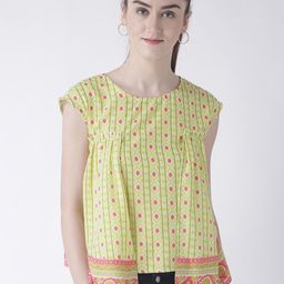 Fusion Beats Women Lime Green Printed Top-image-34