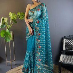 Saree Mall Blue Embellished Sarees With Unstitched Blouse-image-58