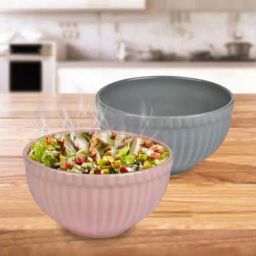 Urban Chef Grey & Pink Ceramic Handcrafted Microwave Safe Bowl - Set of 2-17