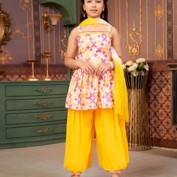 Aarika Girls Yellow Embroidered Kurti Set-image-91