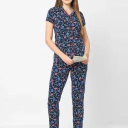 Sweet Dreams Navy Cotton Graphic Print Shirt Pyjama Set-picture-40