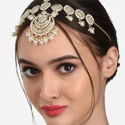 Zaveri Pearls Gold Tone Kundan & Pearls Embellished Bridal MathaPatti Style Maangtikka-ZPFK12196-picture-8