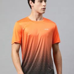 ALCIS Anti Static Orange Slim Fit Geometric Print Sports T-Shirt-image-32