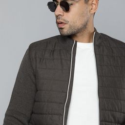 Indian Terrain Men Charcoal Grey Solid Quilted Jacket-14