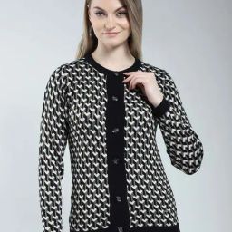 Monte Carlo Black Regular Fit Self Pattern Cardigan-3