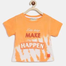 Tales & Stories Kids Orange & White Cotton Printed T-Shirt-image-104