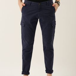 IVOC Men Navy Blue Slim Fit Solid Cargos-picture-55