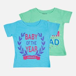 Bodycare First Infant Girls Mint Green & Blue Set of 2 Printed Round Neck T-shirt-image-68