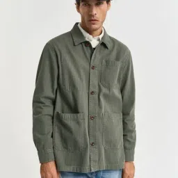 GANT Men Relaxed Fit Herringbone Cotton Oversized Green Shirt-picture-15