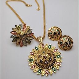 niva fashion Gold-Plated Brass Pendant & Earrings-image-56