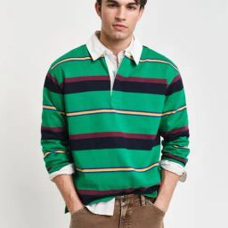 Gant Green Relaxed Fit Striped Polo T-Shirt-image-65