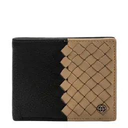 Eske Black & Taupe Textured Bi-Fold Wallet for Men-3