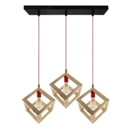 Homesake 3-Lights Linear Cluster Beige Wooden Modern Nordic Cube Hanging Light  (Bulb not included)-15