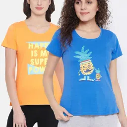 Clovia Multicolor Printed T-shirt - (Pack Of 2)-image-54