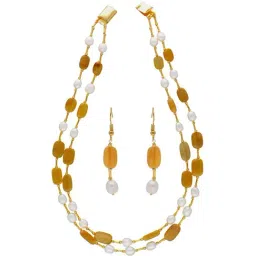 Sri Jagdamba Pearls Yellow Stone & White Pearl Necklace Set-11