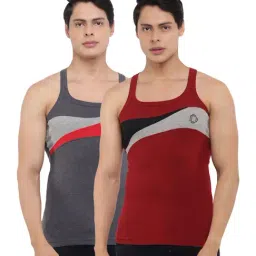 Dollar Bigboss Assorted Color Cotton Regular Fit Colour Block Gym Vests (Pack Of 2)-image-67