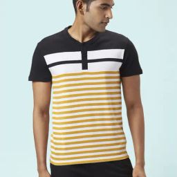 Urban Ranger by Pantaloons Black Slim Fit Striped T-Shirt-picture-49