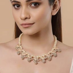 Dugran By Dugristyle Peach & White Princess Necklace with Kundan & Pearls for Women-image-58