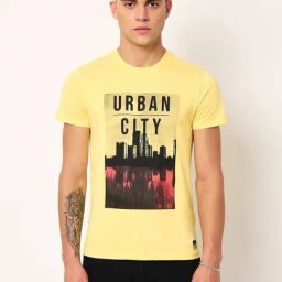 Lee Yellow Cotton Slim Fit Printed T-Shirt-image-50