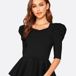 LONDON BELLY Women Black Sweetheart Neck Peplum Top-image-55