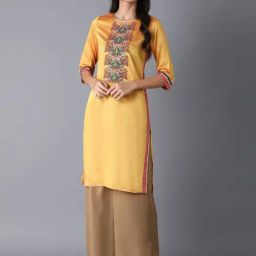 Wishful Yellow Embroidered Straight Kurta-image-8