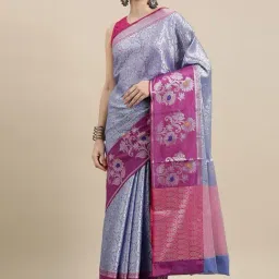 Banarasi Silk Works Blue Silk Woven Saree With Unstitched Blouse-image-61