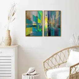 999Store Multicolor Vinyl Wall Painting Panel with Fibre Frame - Set of 2-14
