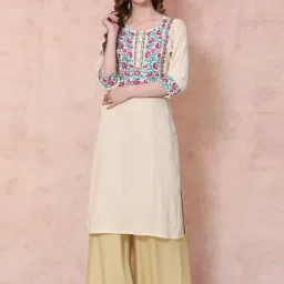 Rangriti Cream Embroidered Straight Kurta-20