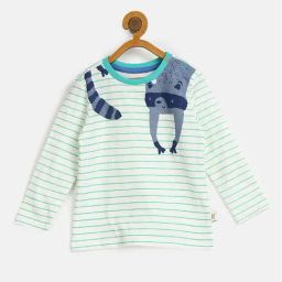 H by Hamleys Infants Boys Green & White Striped Full Sleeves T-Shirt-image-36