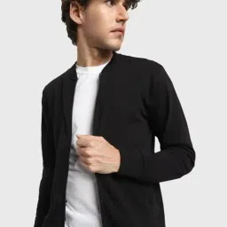 Bewakoof Jet Black Regular Fit Mandarin Collar Printed Sweatshirt-image-3