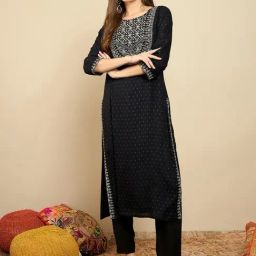 Indo Era Black Embroidered Straight Kurta-image-58