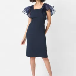 Campus Sutra Navy Blue Crepe Sheath Dress-picture-28
