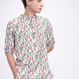 Anouk Rustic Tribal Print Band Collar Roll-Up Sleeves Straight Kurta-image-91