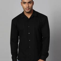 Rigo Black Cotton Slim Fit Shirt-image-26