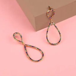 Lilly & Sparkle Gold-Toned Multi-Stoned Drop-Shaped Dangler Earrings-10