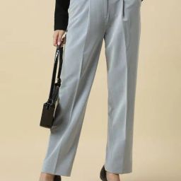 Allen Solly Grey Polyester Solid Formal Trousers-picture-37