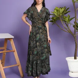 Boholyfe Print Flutter Sleeve A-Line Maxi Dress-9