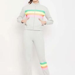 MADAME Grey Color-Block Jacket Joggers Set-image-51
