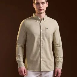 The Bear House Beige Slim Fit Solid Shirt-image-74