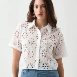 RAREISM White Cotton Embroidered Shirt-image-95