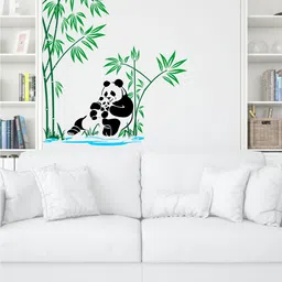 rawpockets Unisex White & Green Panda Family under Bamboo Tree Wall Sticker-14
