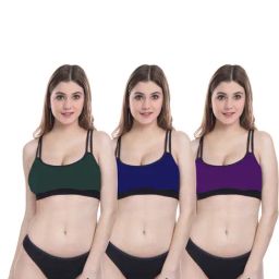AROUSY Green & Blue Cotton Bra Panty Set - Pack Of 3-image-33