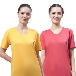Vimal Jonney Yellow & Pink Cotton Logo T-Shirt - Pack Of 2-image-22